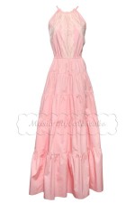Длинное нежно розовое платье с американской проймой