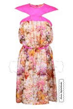 Цветастое летнее платье с розовой отделкой